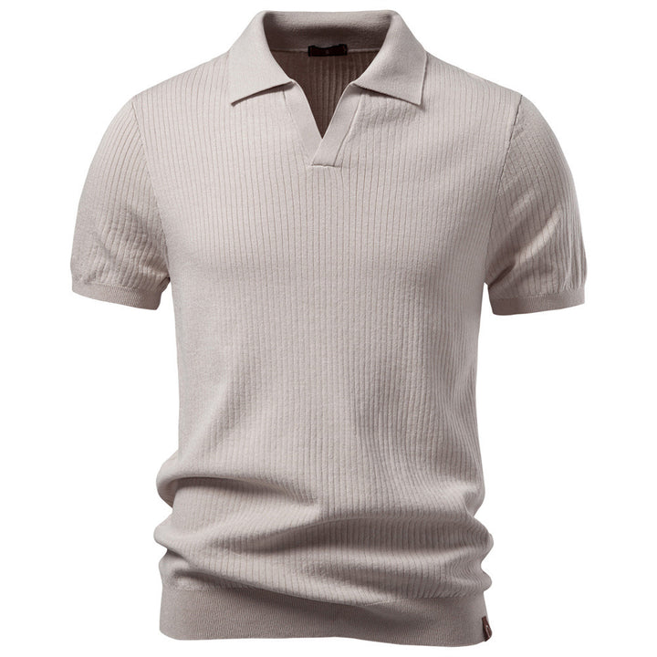 Men's fine ribbed short-sleeve polo shirt with open Kent collar StylebySassy