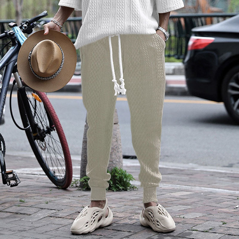 Men's nano thermo braid knit jogging pants with wide ribbed waistband and decorative cord StylebySassy