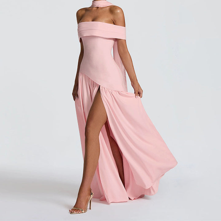 Women Off-Shoulder Maxi Dress with High Slit StylebySassy