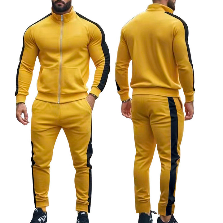 Men's narrow-cut two-piece with stand-up collar zip jacket and tapered drawstring pants StylebySassy