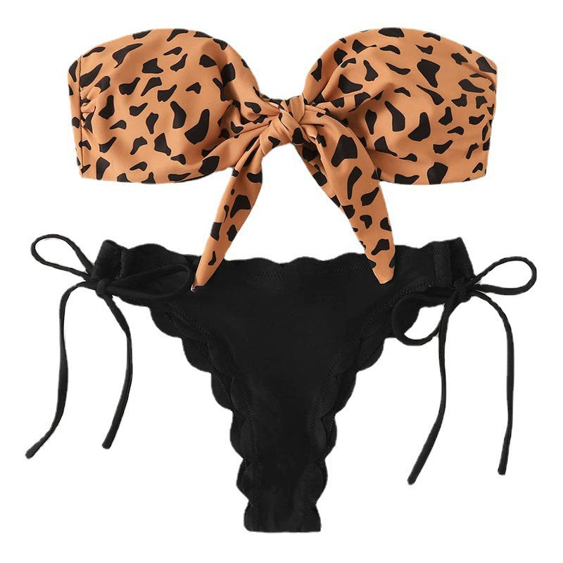 Women's bandeau bikini set with fashionable animal print and adjustable straps StylebySassy