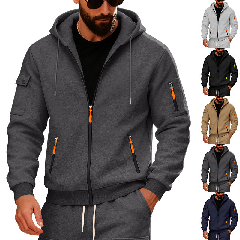 Men's hooded jacket with water-repellent zippers and multifunctional pockets StylebySassy