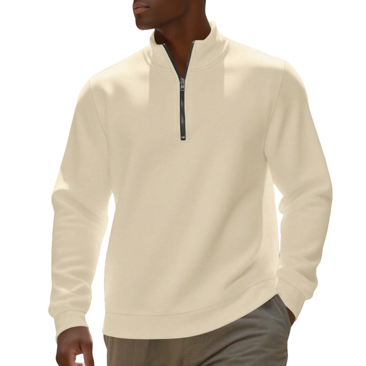 Men's half-zip sweatshirt made of cotton blend with stand-up collar, soft lining and ribbed cuffs StylebySassy