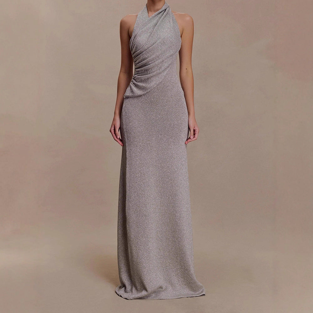 Women Elegant Maxi Dress with Shimmering Fabric and Refined Wrap Detail StylebySassy