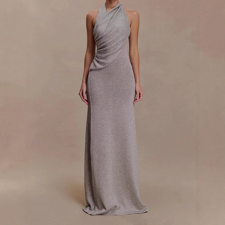 Women Elegant Maxi Dress with Shimmering Fabric and Refined Wrap Detail StylebySassy