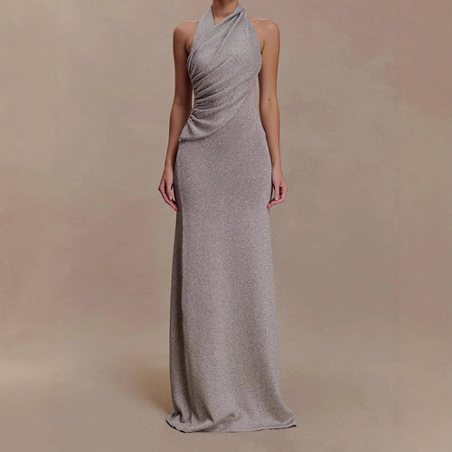 Women Elegant Maxi Dress with Shimmering Fabric and Refined Wrap Detail StylebySassy