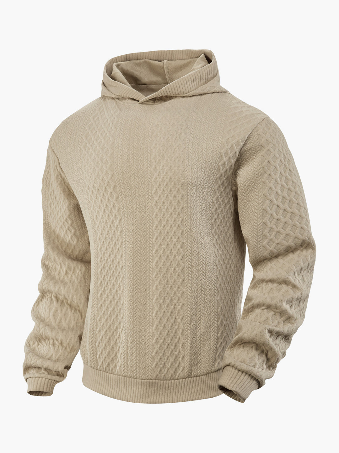 Men's structured funnel neck pullover with hood and honeycomb jacquard StylebySassy