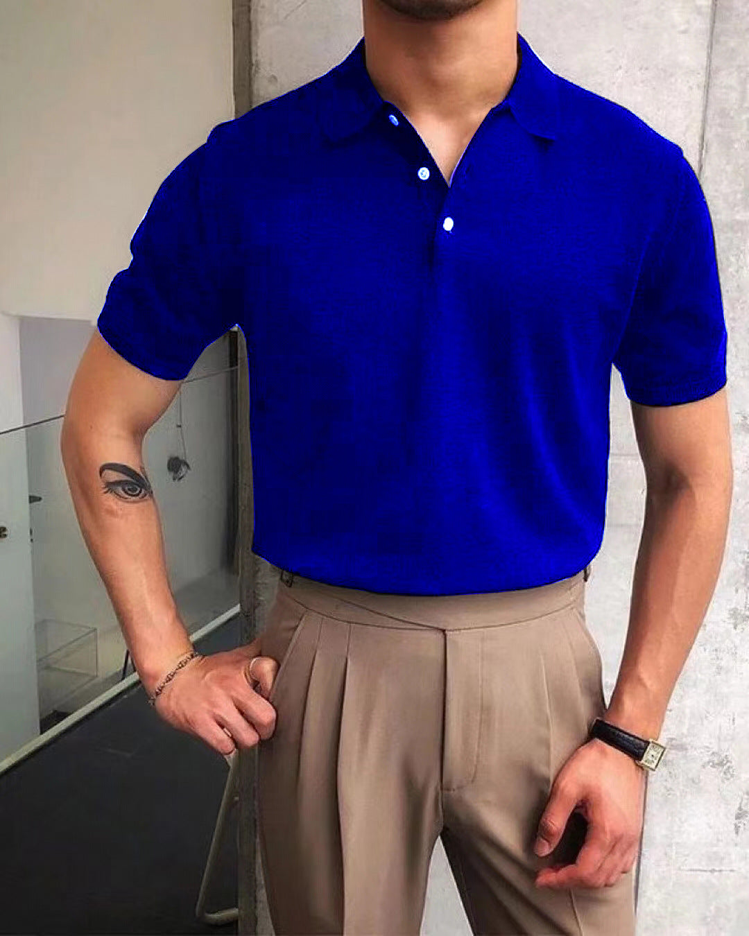 Men's nano Premium fine knit polo shirt with open shirt collar and subtle button placket StylebySassy