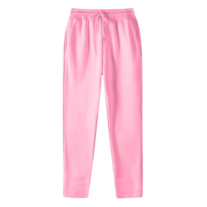 Men's straight-cut sweatpants made of mottled cotton blend with elastic waistband, drawstring, and side pockets StylebySassy