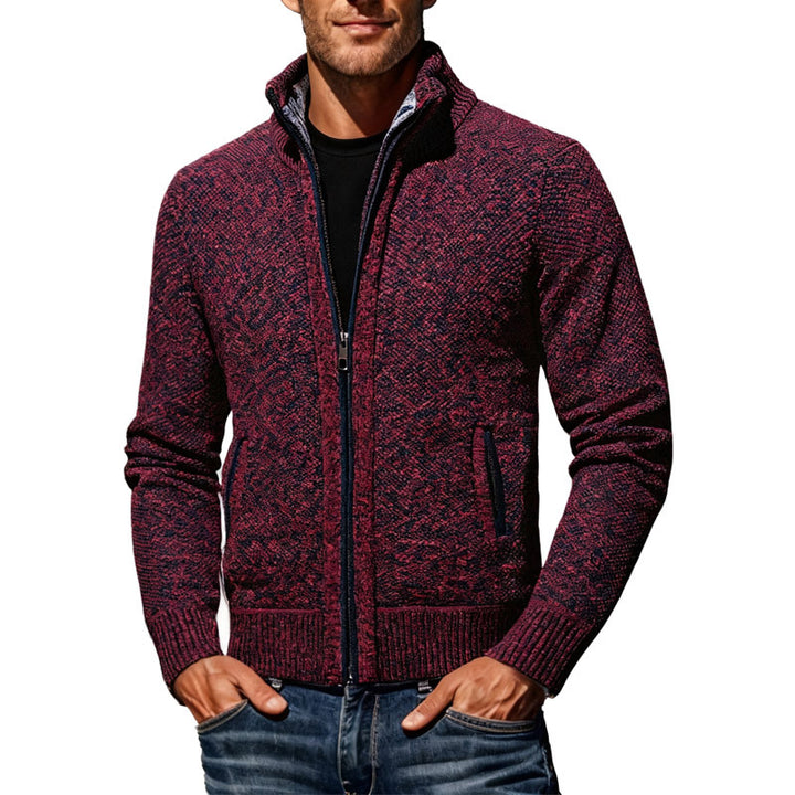 Men's knitted bomber jacket with stand-up collar and two-way zipper StylebySassy