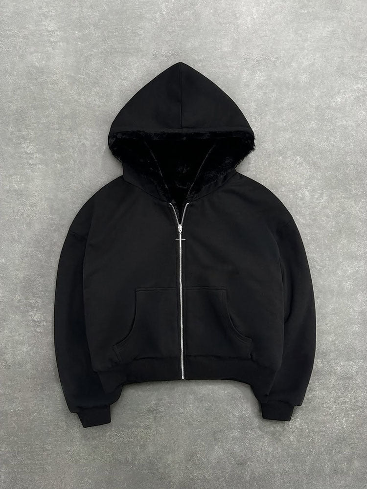 Unisex padded hooded jacket short cut with cross zipper StylebySassy