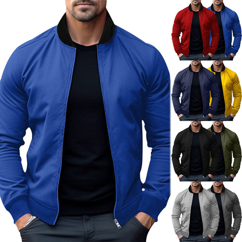 Men's lightweight cotton blouson with contrasting collar, visible metal zipper, and side pockets StylebySassy