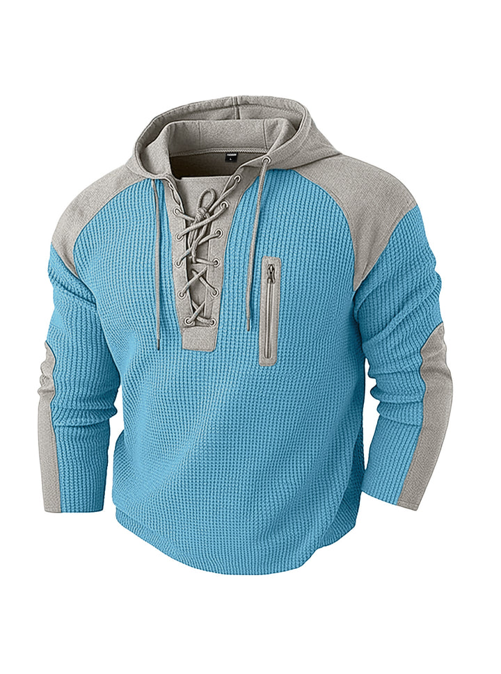 Men's hoodie with lacing trim and vertical zipper chest pocket StylebySassy