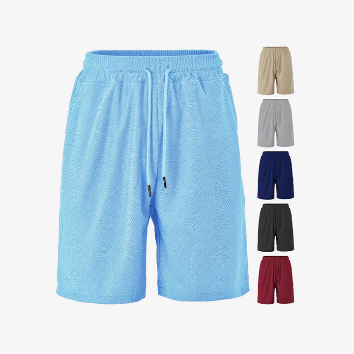 Men's terry shorts with herringbone texture, elastic drawstring waistband, and side pockets StylebySassy