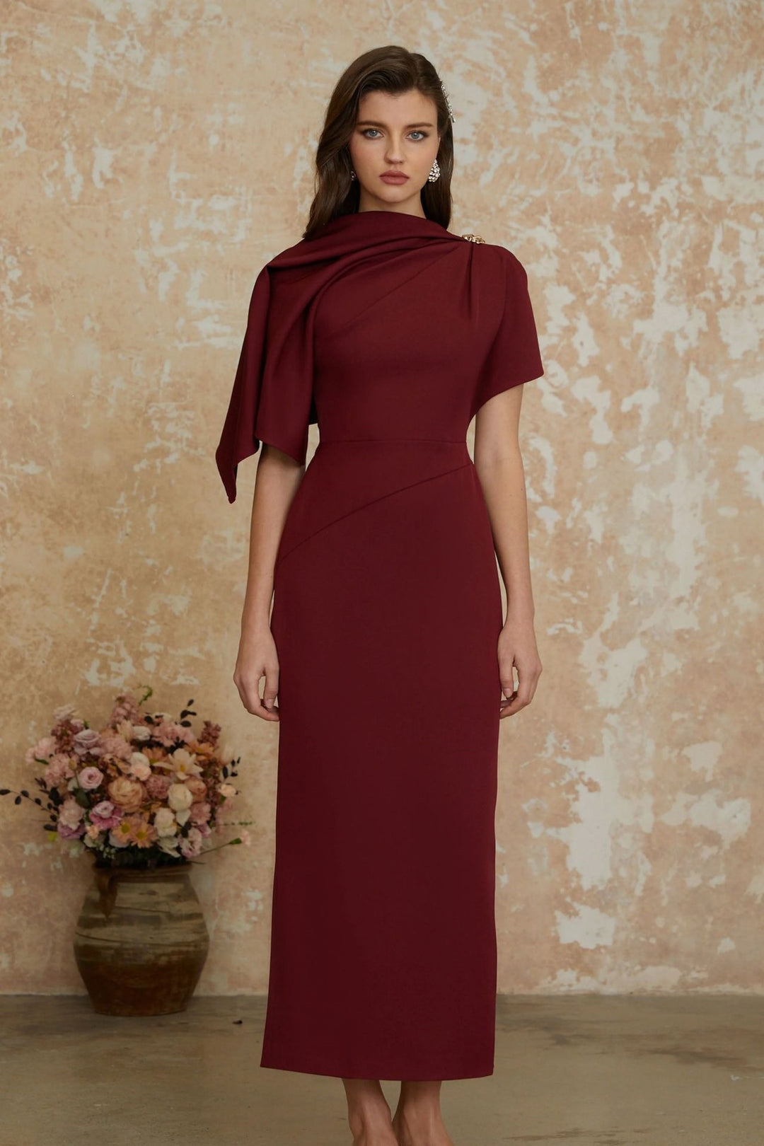 Women Elegant Evening Dress with Off-Shoulder Design and Sophisticated Draping StylebySassy