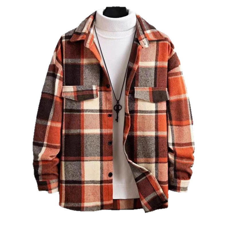 Men's oversized check shirt jacket made of soft flannel with patch chest pockets StylebySassy