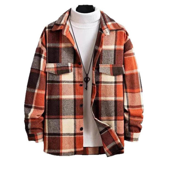 Men's oversized check shirt jacket made of soft flannel with patch chest pockets StylebySassy