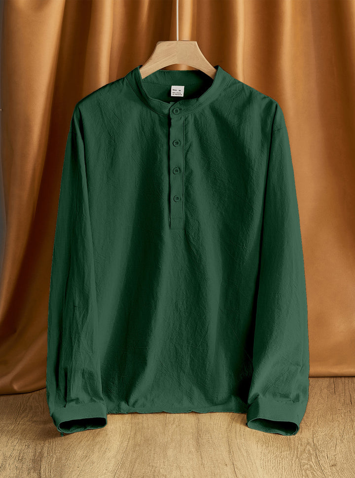 Men's Nehru collar Henley made of cotton stretch with concealed button placket and slim fit StylebySassy