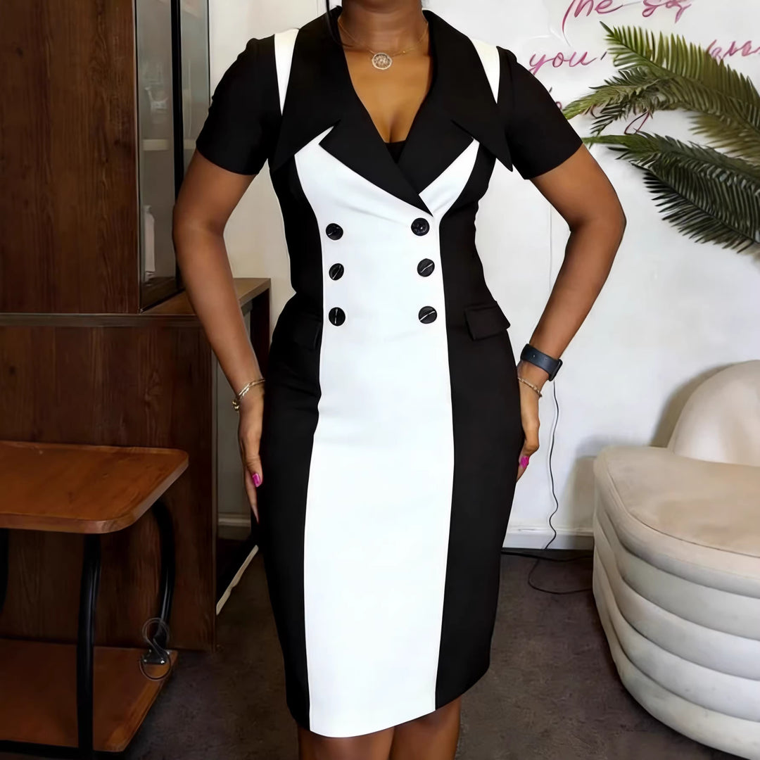 Women's Elegant Sheath Dress with Two-Tone Design and Tailored Accents StylebySassy