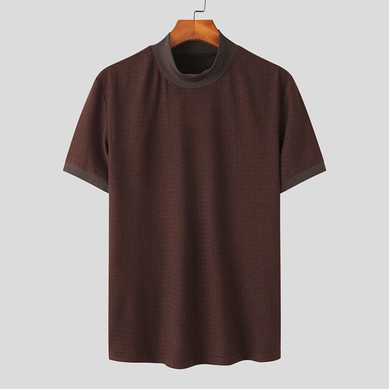 Men's short sleeve fine knit shirt with stand-up collar StylebySassy