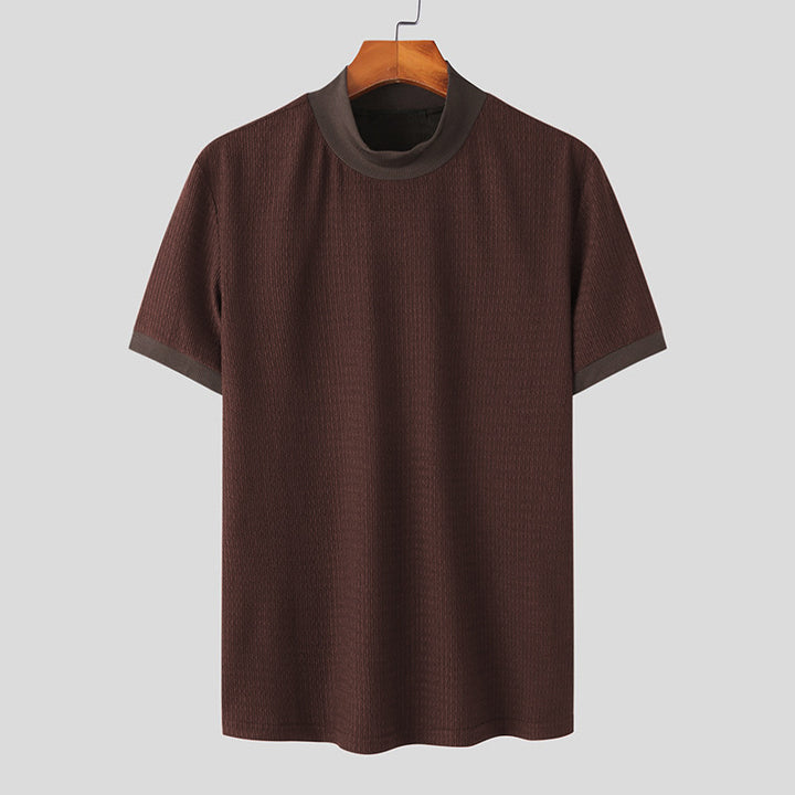 Men's short sleeve fine knit shirt with stand-up collar StylebySassy