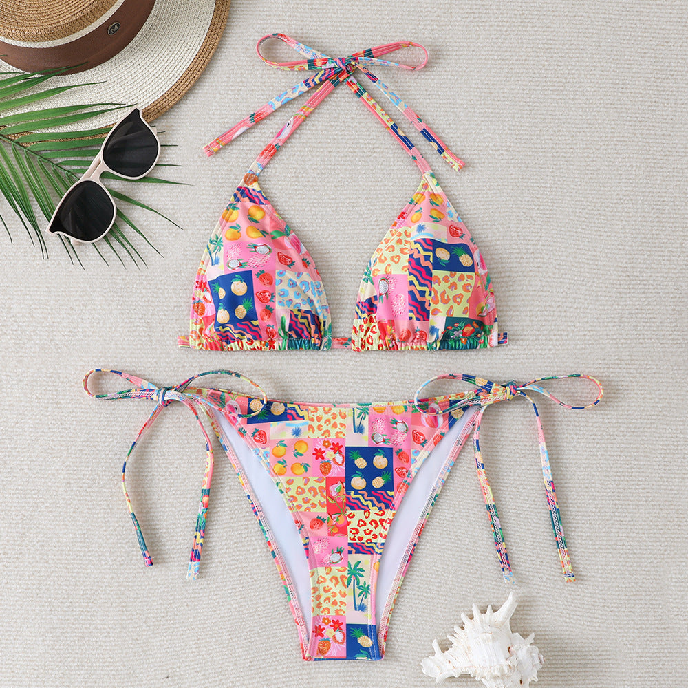 Women's Triangle Bikini with adjustable ties and floral details StylebySassy