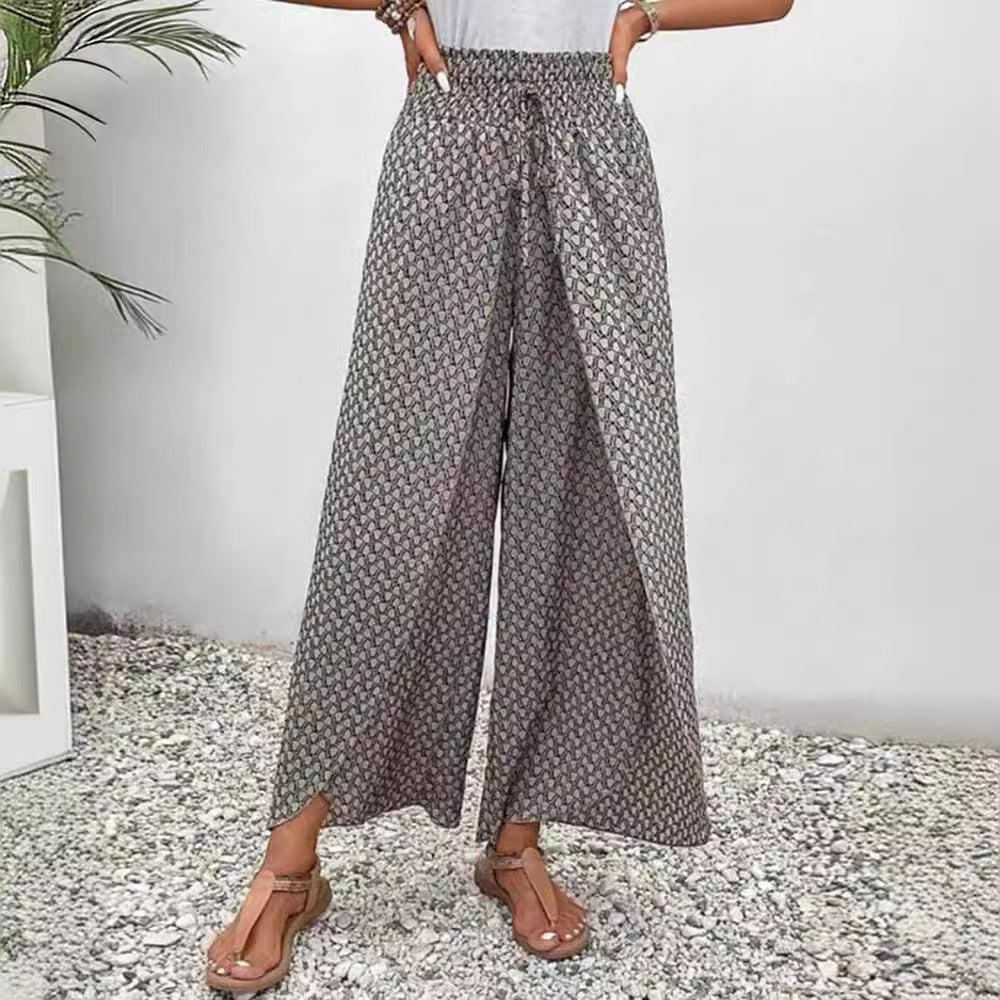 Women's loose summer pants with smocked elastic waistband and palazzo silhouette StylebySassy