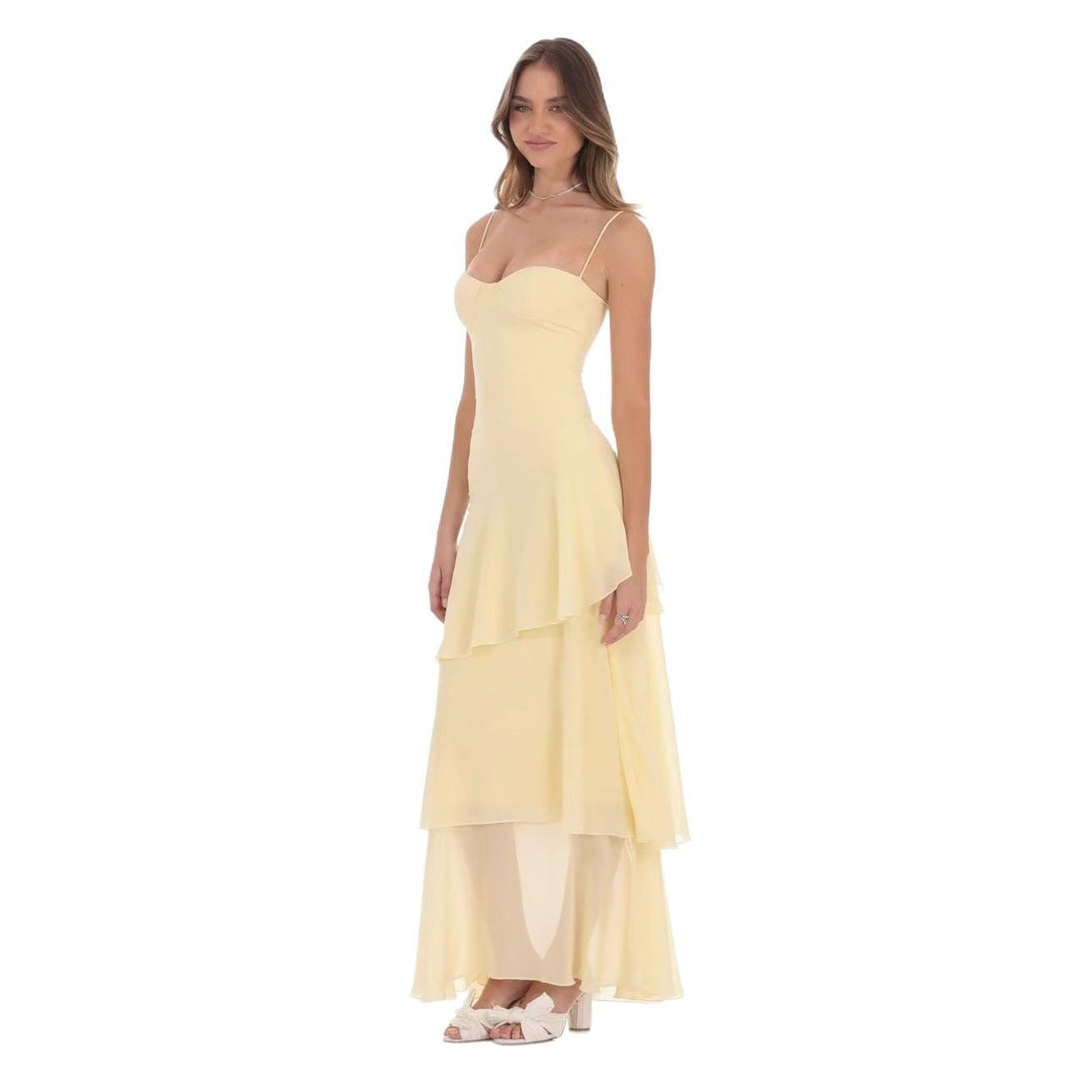 Women nan romantic tiered maxi dress with heart neckline and delicate spaghetti straps StylebySassy