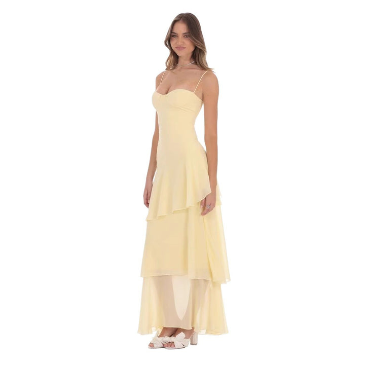Women nan romantic tiered maxi dress with heart neckline and delicate spaghetti straps StylebySassy