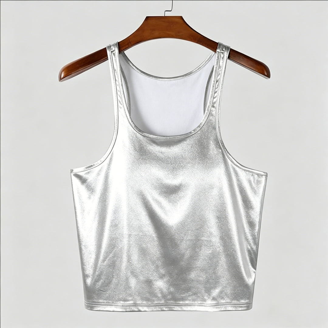 Women's fitted shiny tank top with racerback and fine seam finishing StylebySassy