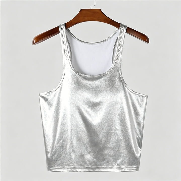 Women's fitted shiny tank top with racerback and fine seam finishing StylebySassy