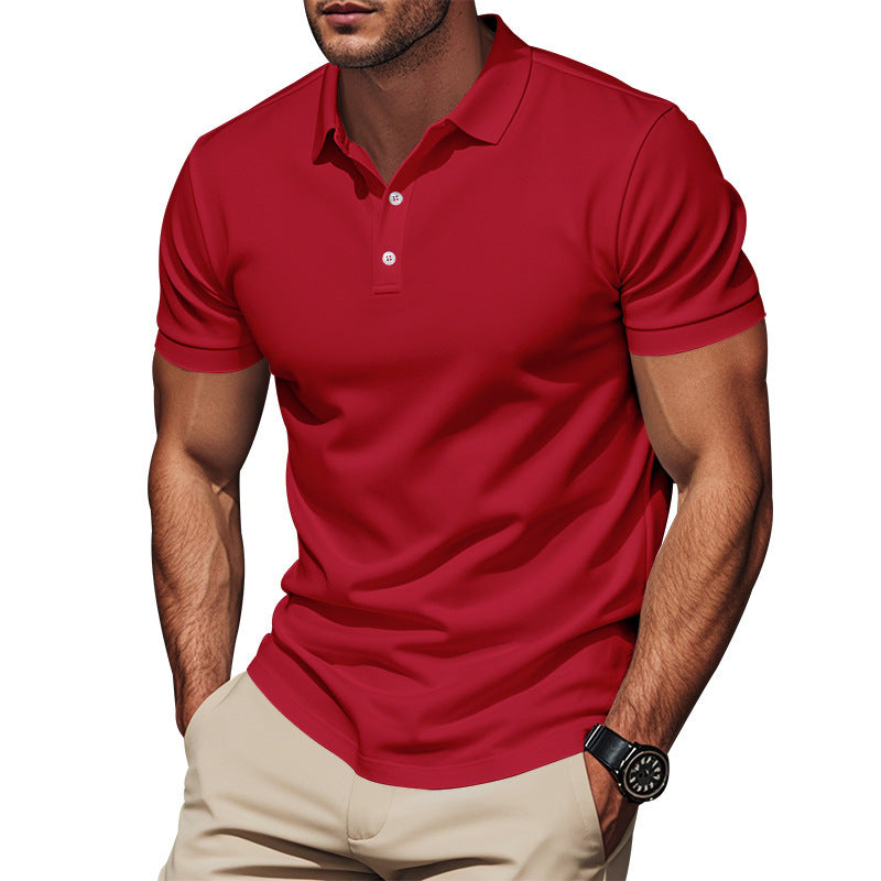 Men's polo collar shirt with slim fit, breathable mesh structure, and flat two-button placket StylebySassy