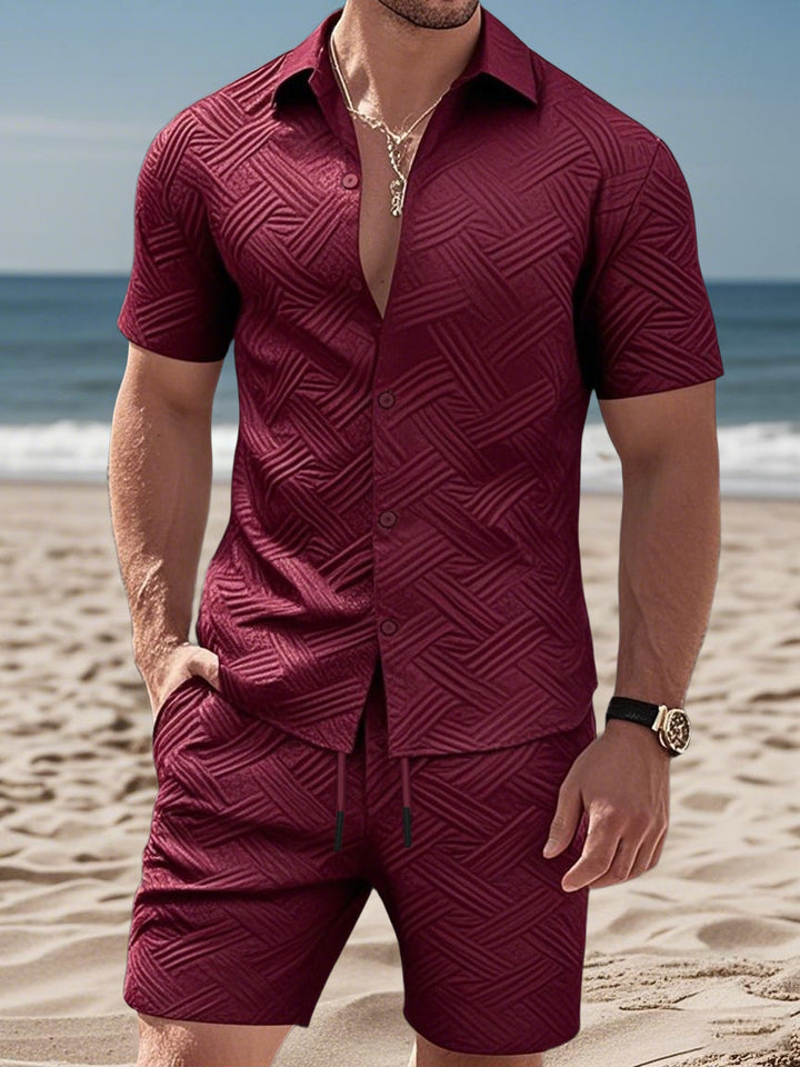 Men's embossed beach ensemble with open short sleeve shirt and cord Bermuda StylebySassy