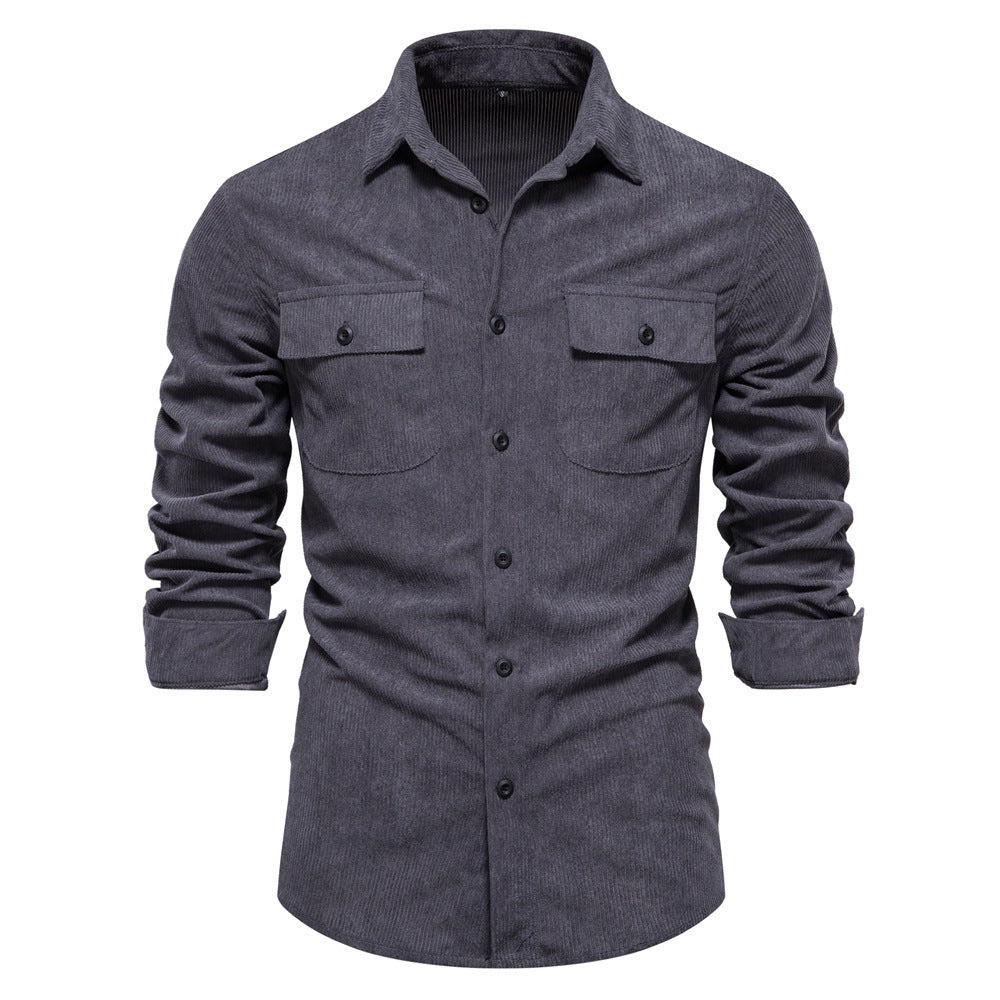 Men's fine cord overshirt with chest pockets, continuous button placket, and close-fitting silhouette StylebySassy
