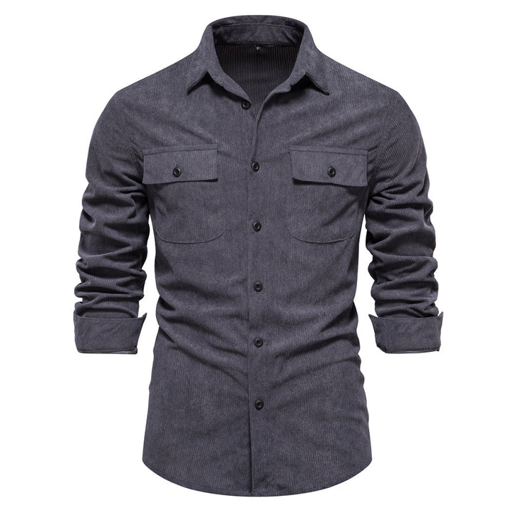 Men's fine cord overshirt with chest pockets, continuous button placket, and close-fitting silhouette StylebySassy
