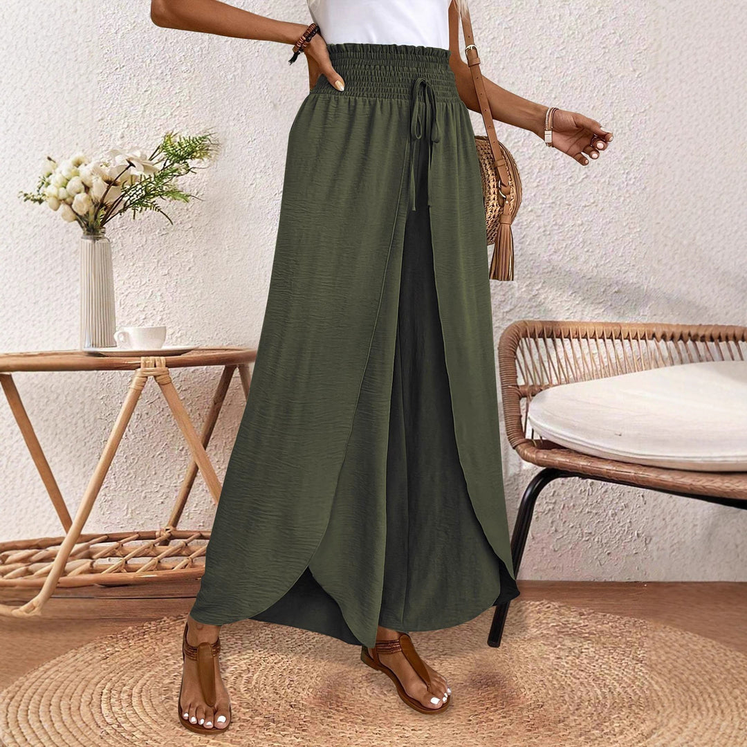 Ladies nan wrap maxi skirt with high smocked waistband and integrated palazzo pants lining StylebySassy