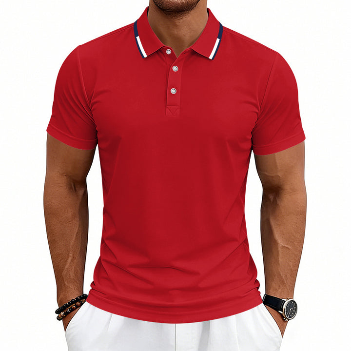 Men's tailored short-sleeve polo shirt with contrast collar made of breathable piqué StylebySassy