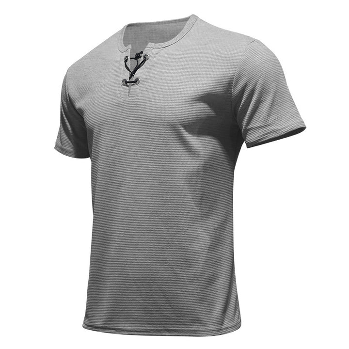 Men's short-sleeve shirt with lace collar, metal eyelets, and fine structured jersey StylebySassy