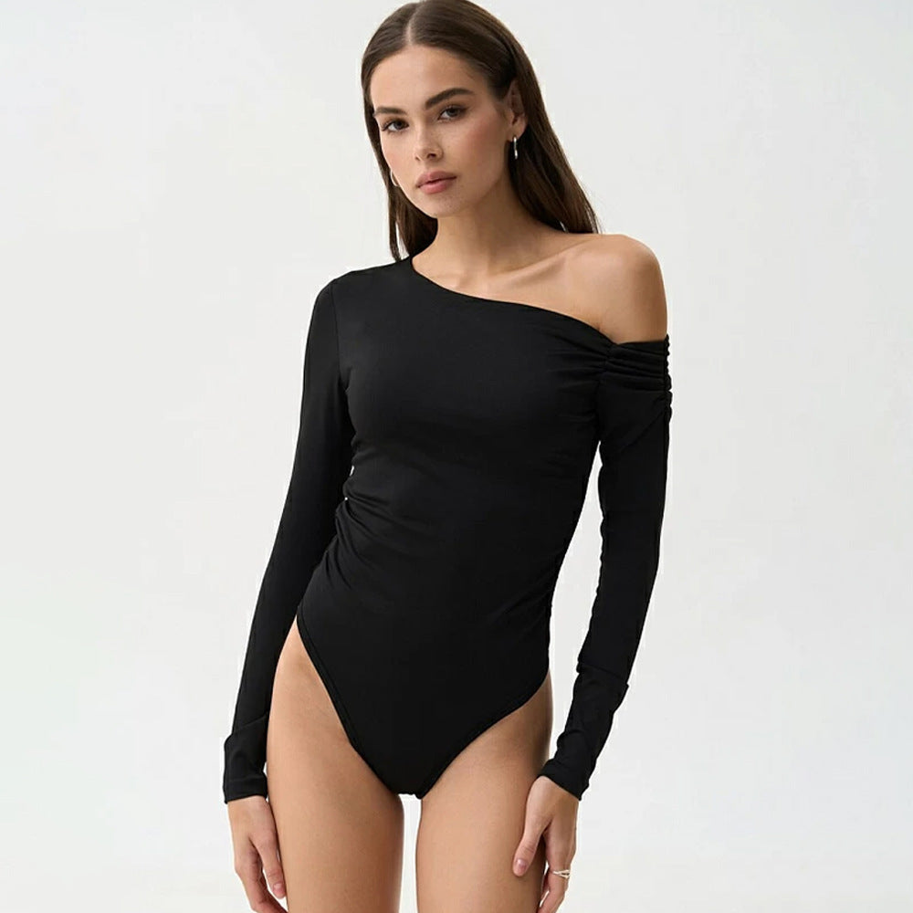 Women Long-sleeved Bodys with Asymmetrical Neckline StylebySassy