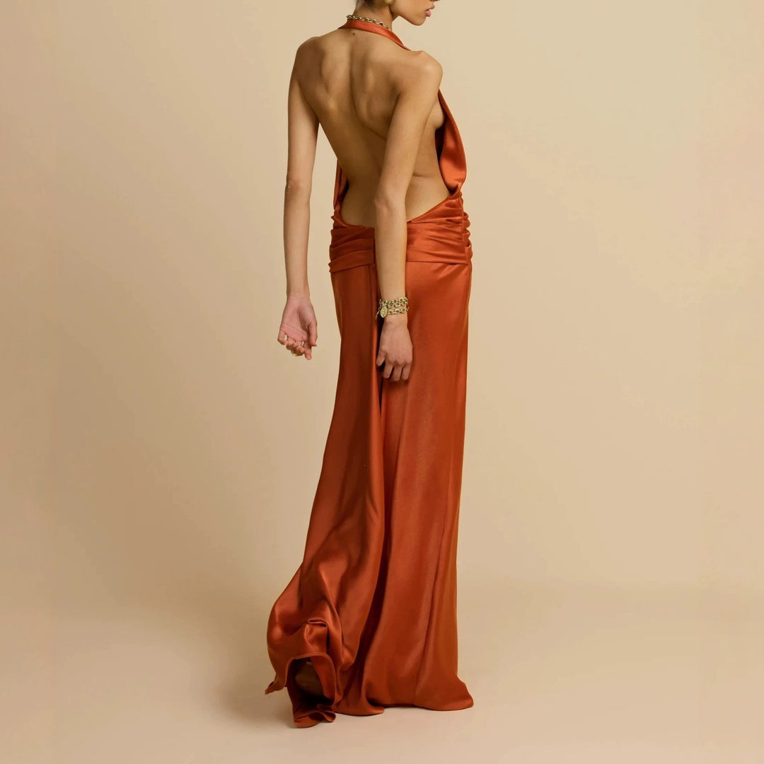 Ladies Elegant Maxi Dress with Deep V-Neck and Refined Draping StylebySassy