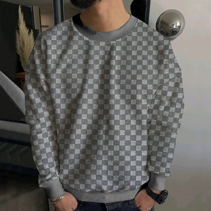 Men's embossed checkerboard sweatshirt with oversized fit, round neckline and ribbed cuffs StylebySassy