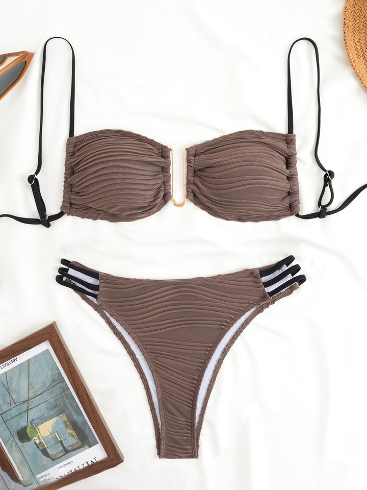 Women's triangle bikini with elegant gathering design and trendy strap details StylebySassy