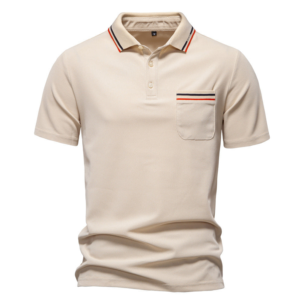 Men's modern polo shirt with patch chest pocket and contrasting trim on the polo collar StylebySassy