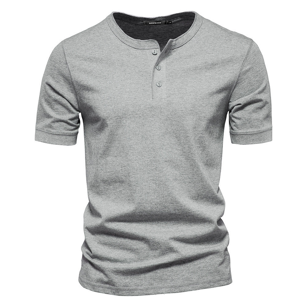 Men's narrow cut short sleeve shirt with short button placket and ribbed collar made of cotton blend StylebySassy