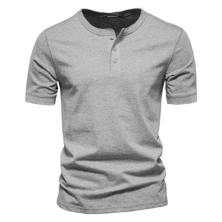 Men's narrow cut short sleeve shirt with short button placket and ribbed collar made of cotton blend StylebySassy