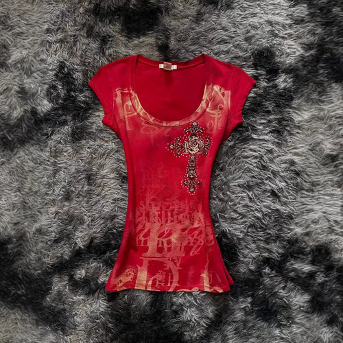 Women's fashionable T-shirt with unique cross design StylebySassy
