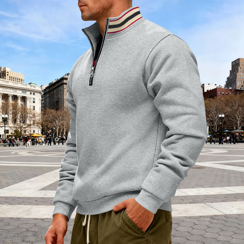 Men's half-zip sweatshirt with sporty ring collar and soft fleece inner lining StylebySassy