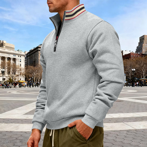 Men's half-zip sweatshirt with sporty ring collar and soft fleece inner lining StylebySassy