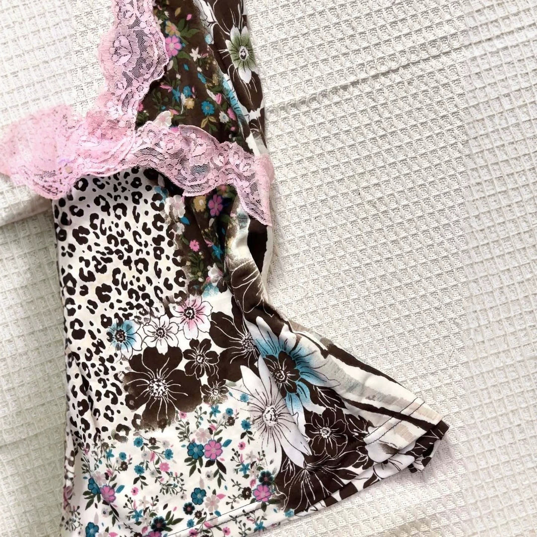 Women Playful Halter Top with Floral and Leopard Pattern StylebySassy