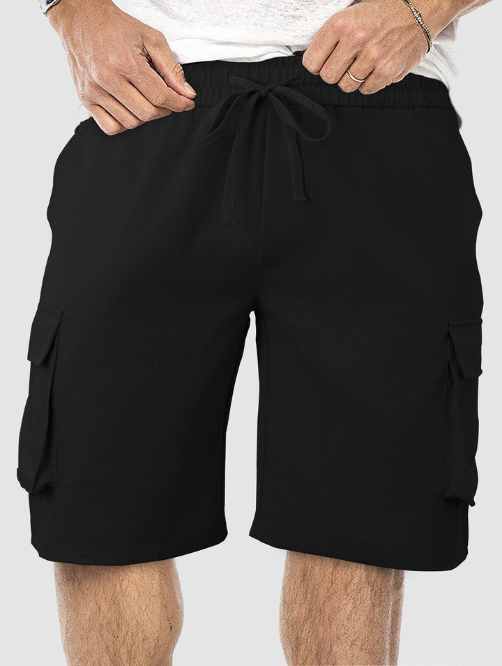 Men's casual cargo Bermuda shorts with elastic drawstring waistband, straight leg, and patch flap pockets StylebySassy